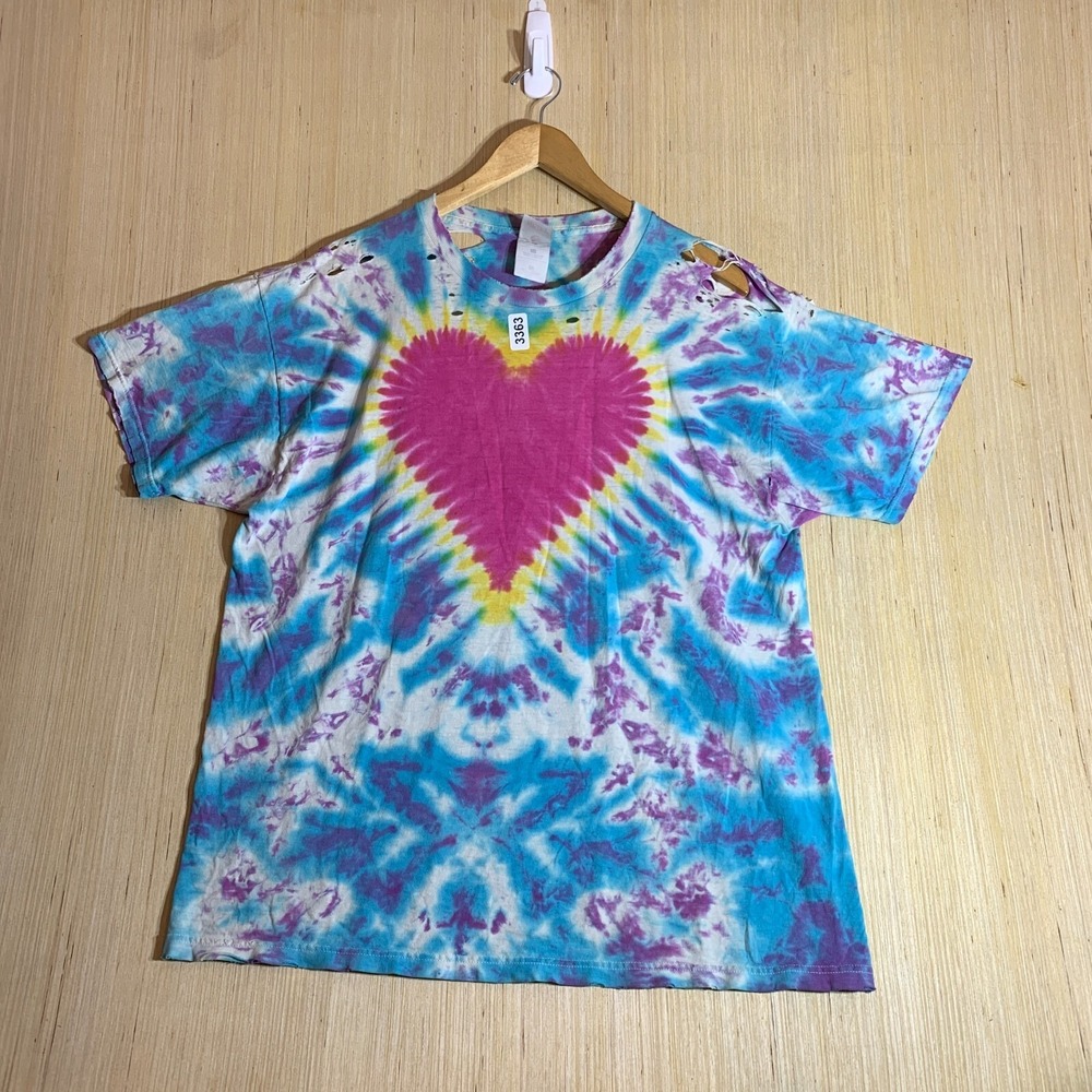 Vintage Tie-Dye Heart Shirt Adult Large Multi Color Short Sleeve Men's 80's
